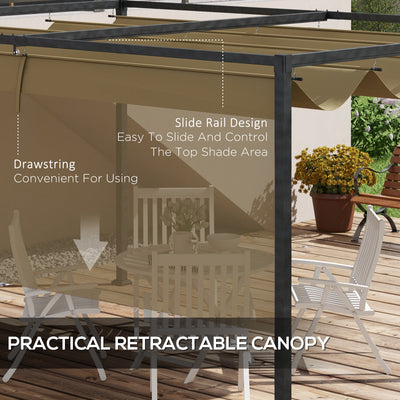 Outsunny 3x2m Metal Pergola with Retractable Roof, Garden Gazebo Canopy Shelter for Outdoor, Patio, Khaki 