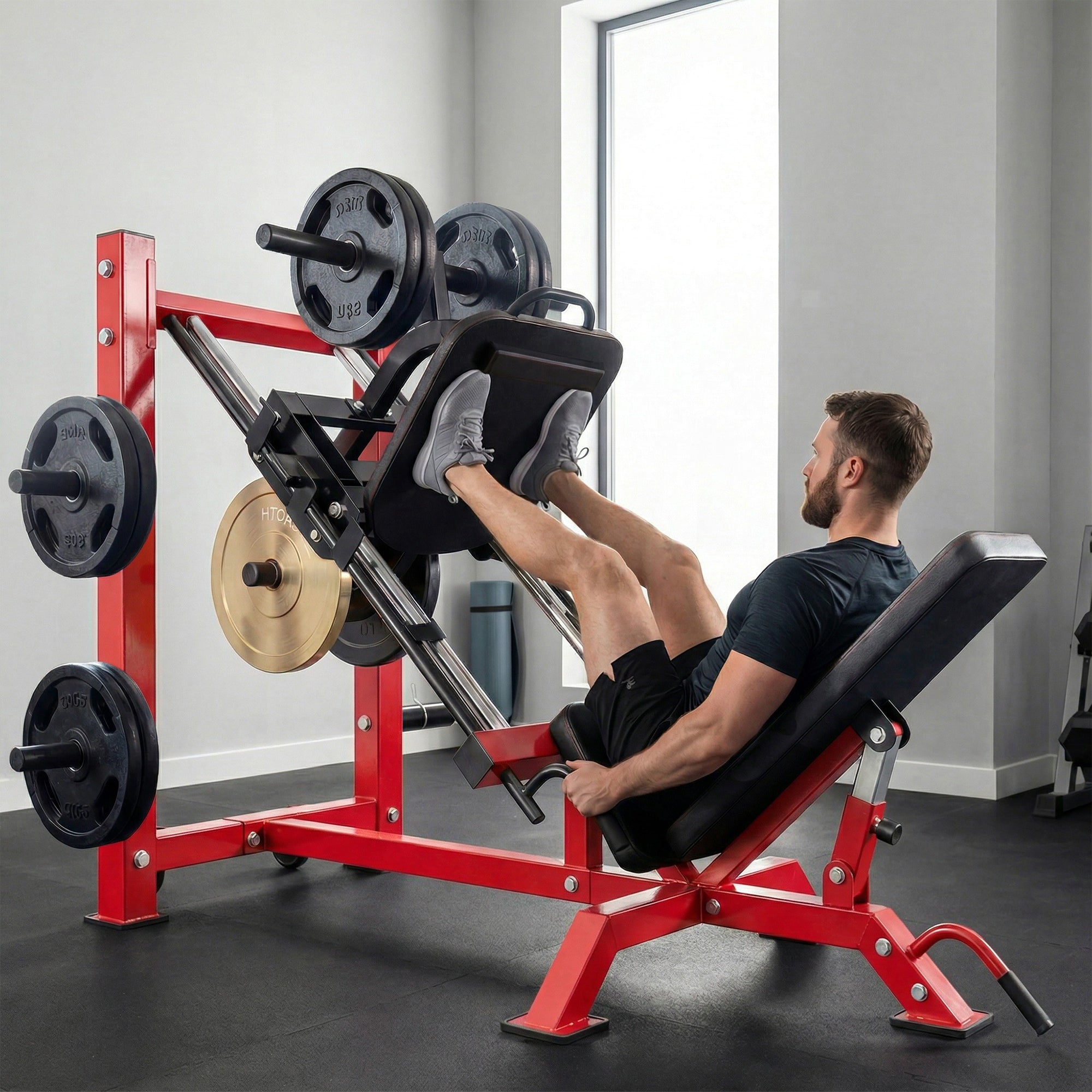 SPORTNOW Leg Press Machine with Wheels and Calf Block, Adjustable Squat Machine for Home Gym, 455KG Capacity 