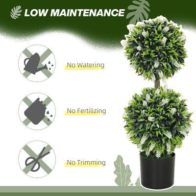 HOMCOM Set of 2 Decorative Artificial Plants Ball Trees with Lavender Flowers in Pot Fake Plants for Home Indoor Outdoor Decor, 70cm, White 