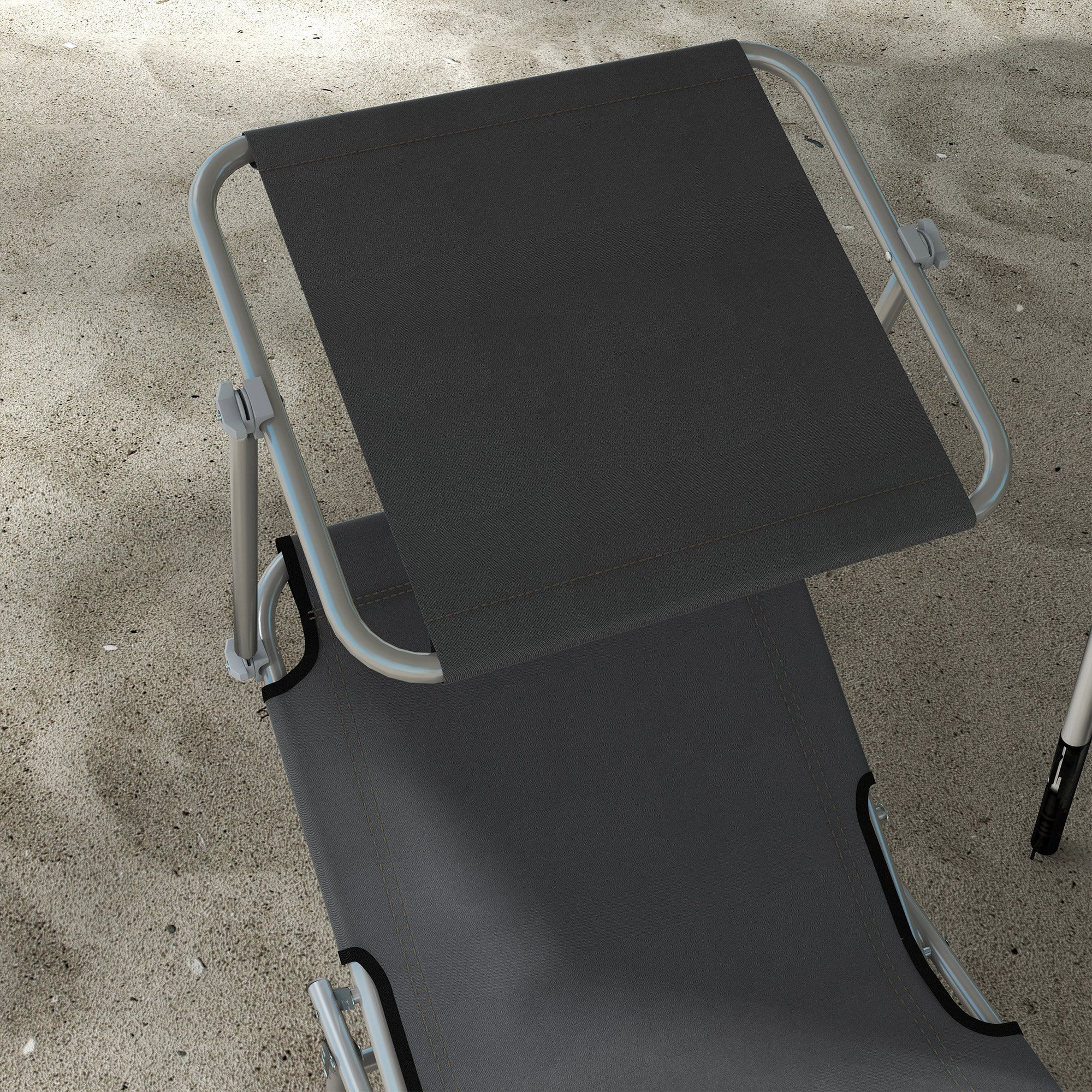 Outsunny Outdoor Foldable Sun Lounger Set of 2, 4 Level Adjustable Backrest Reclining Sun Lounger Chair with Angle Adjust Sun Shade Awning for Beach, Garden, Patio, Grey