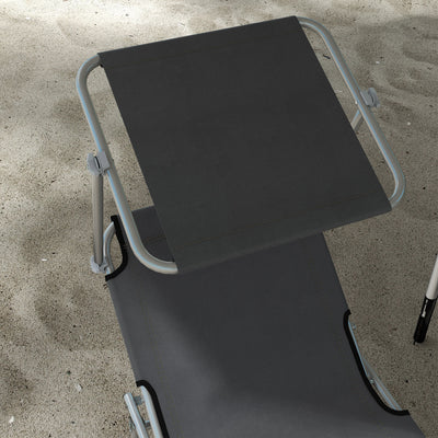 Outsunny Outdoor Foldable Sun Lounger Set of 2, 4 Level Adjustable Backrest Reclining Sun Lounger Chair with Angle Adjust Sun Shade Awning for Beach, Garden, Patio, Grey 