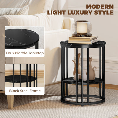 HOMCOM Set of Two Marble-Effect Coffee Tables - Black 