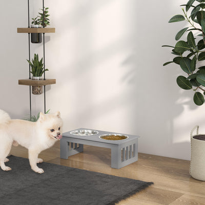 PawHut Raised Dog Feeding Bowls with Stand, Stainless Steel for  Extra Small and Small Dog, 44L x 24W x 15H cm - Grey 