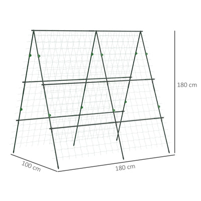 Outsunny Garden Cucumber Trellis for Climbing Plants, A-Frame Trellis Plant Support with Climbing Net, DIY Adjustable Cucumber Support Frame for Raised Bed, Vegetables, Flowers, Fruit, Green 