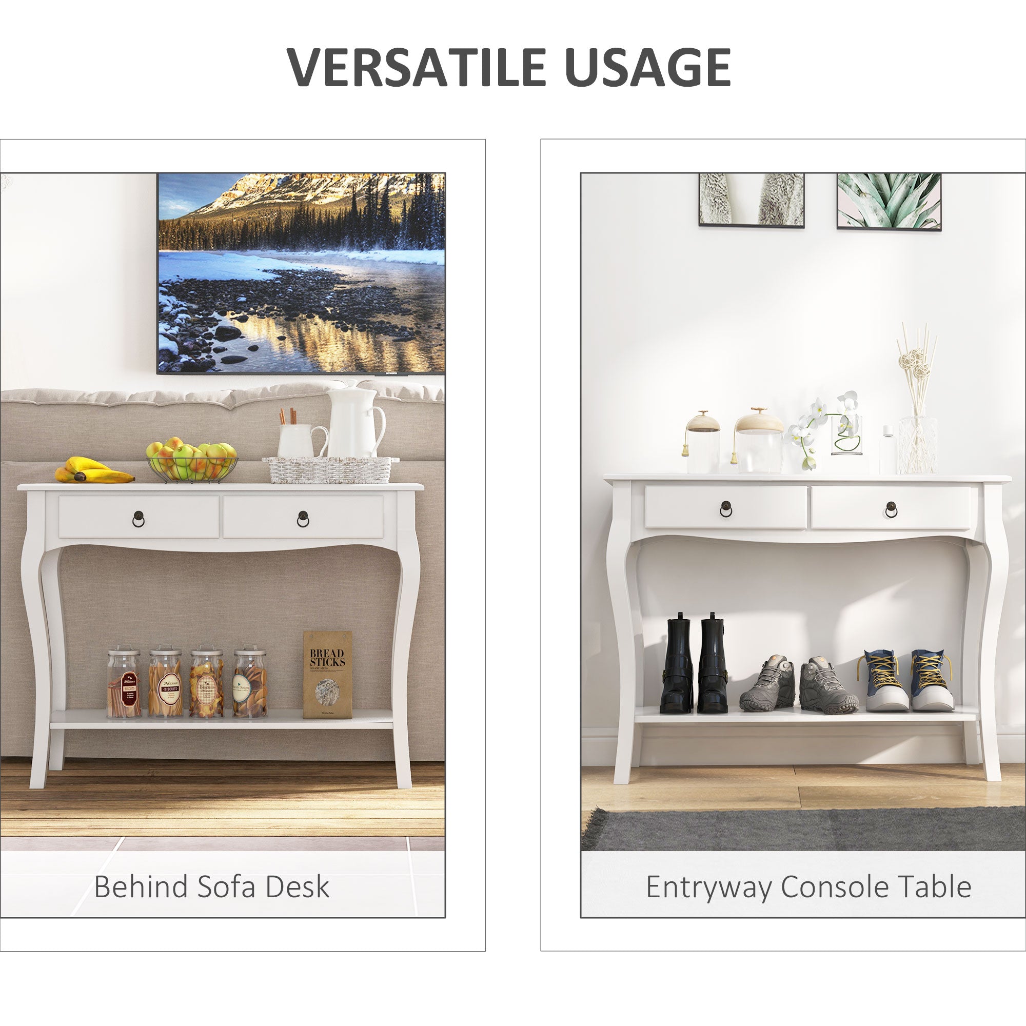 HOMCOM Console Table Modern Sofa Side Desk with Storage Shelves Drawers for Living Room Entryway Bedroom Ivory White 