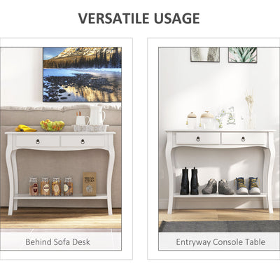 HOMCOM Console Table Modern Sofa Side Desk with Storage Shelves Drawers for Living Room Entryway Bedroom Ivory White 