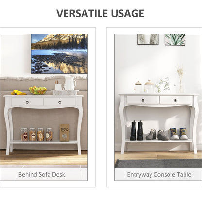 HOMCOM Console Table Modern Sofa Side Desk with Storage Shelves Drawers for Living Room Entryway Bedroom Ivory White 
