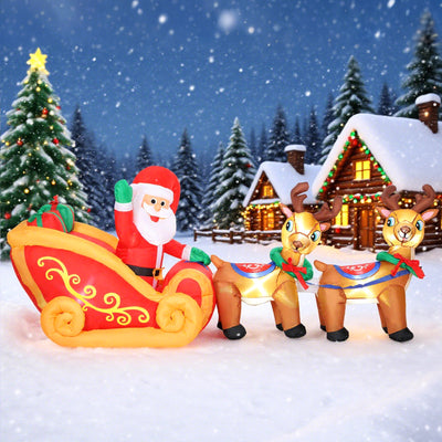 Outsunny 7.9ft Christmas Inflatable Santa on Sleigh with Two Reindeer, Outdoor Christmas Blow Up Decoration with Built-in LED Lights for Garden, Indoor Outdoor Home Decor 