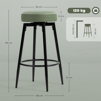HOMCOM Set of Two Faux Leather Bar Stools - Green/Black 
