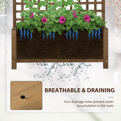 Outsunny Raised Bed with Drainage Holes, Wood Planter with Trellis for Climbing Plants to Grow Vegetables, Flowers, Brown 