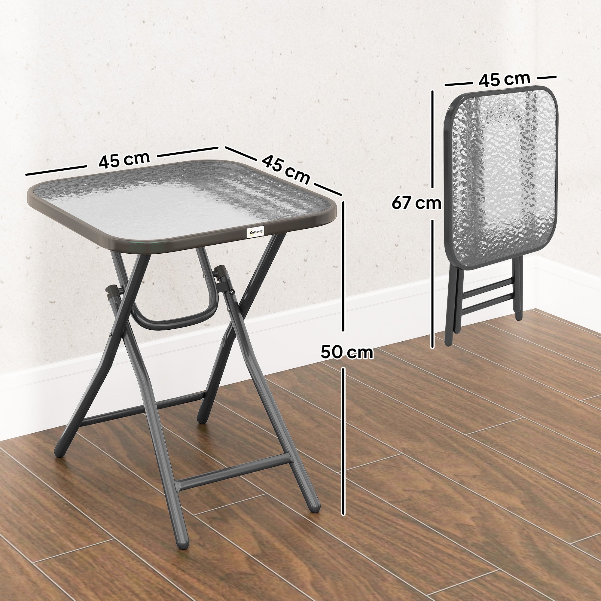 Outsunny Foldable Garden Table Square Folding Table for Patio Garden 45 x 45 x 50Hcm Black 