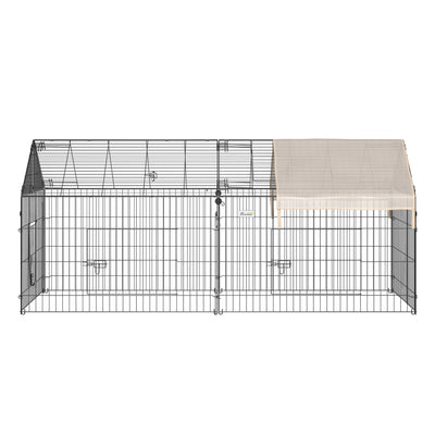 PawHut Metal Rabbit Run Playpen, Guinea Pig Cage, 220 x 103 x 103 cm, Beige 
