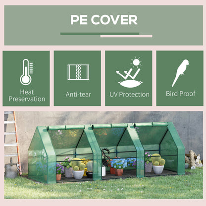Outsunny Mini Small Greenhouse with Steel Frame & PE Cover & Zipped Window Poly tunnel Steeple for Plants Vegetables, 270 x 90 x 90 cm, Green 