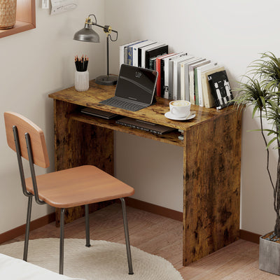 HOMCOM Boxy Work Desk, with Shelf - Wood-Effect 