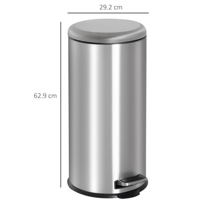 HOMCOM Foot Pedal Bin Stainless Steel Metal Waste Rubbish Lid Kitchen Garbage 30L Silver 