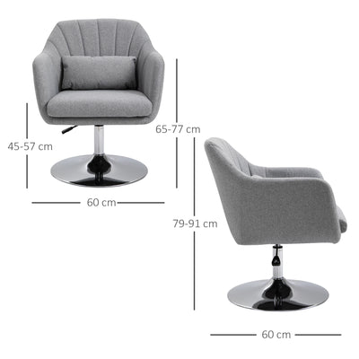 HOMCOM Swivel Linen Fabric Accent Chair for Living Room Contemporary Vanity Armchair with Adjustable Height Thick Cushion Lumbar Support Armrest for Bedroom Office Light Grey 