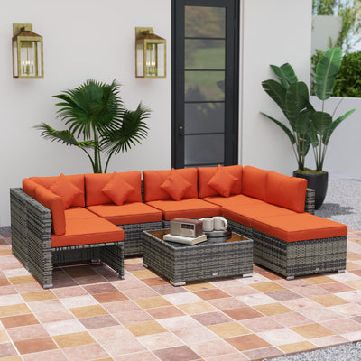 Outsunny Eight-Piece Rattan Sofa Set - Orange/Grey 