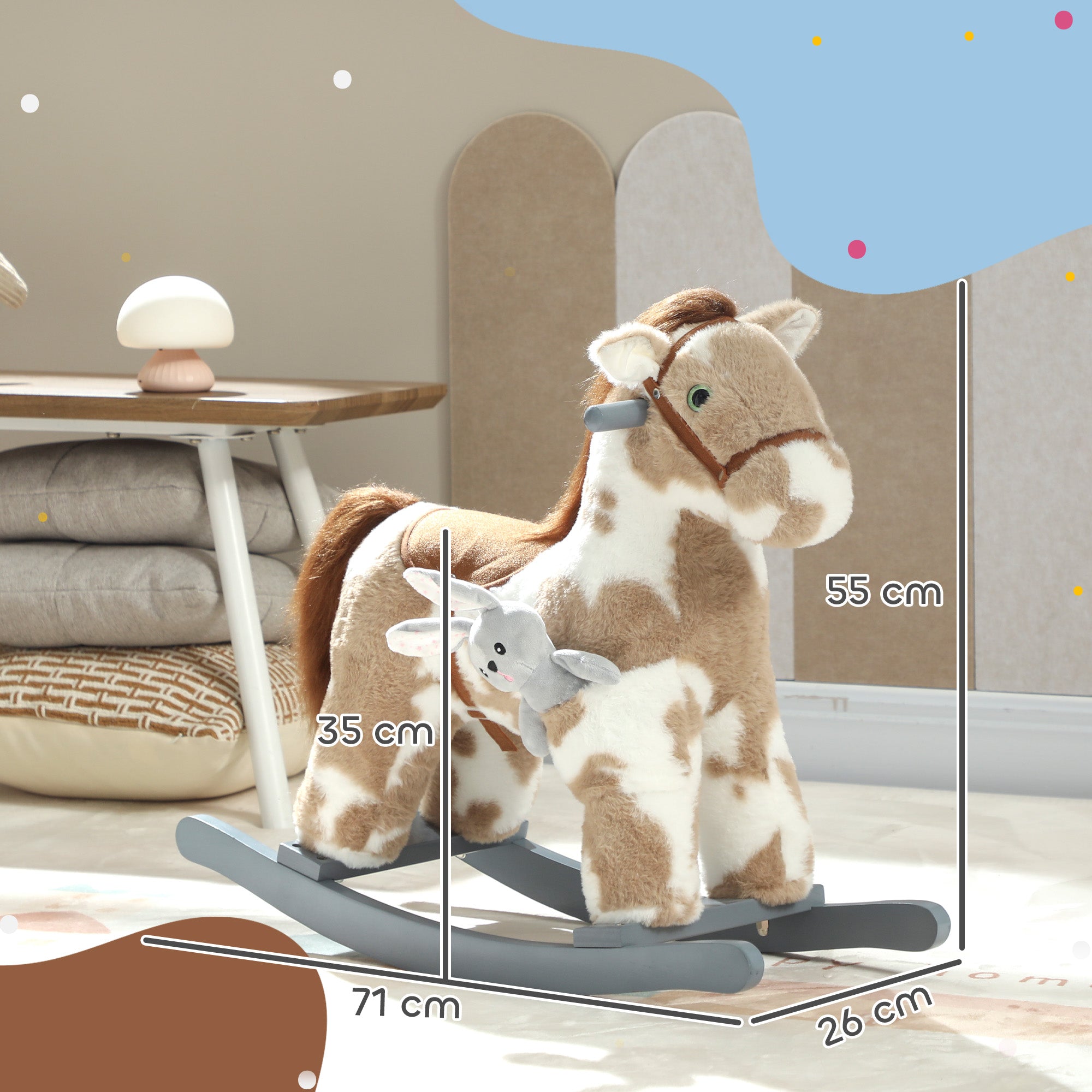 AIYAPLAY Baby Rocking Horse, Plush Animal Rocker with Realistic Sound and Toy, Rocking Toy Chair for Kids Aged 2-5, Brown 