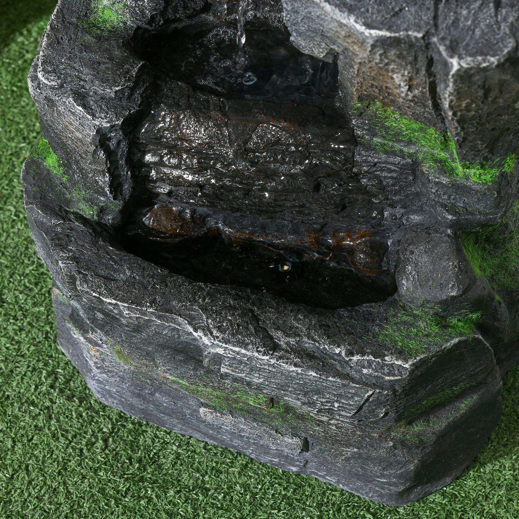Outsunny Garden Water Feature with LED Lights - Dark Grey 