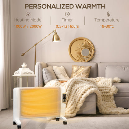 HOMCOM Mica Electric Space Heater, Portable Heater for Home with 2 Heat Settings, Living Room, Study, Garage, Adjustable Temperature 18-30\'c2\'b0C, 1000W/2000W, White