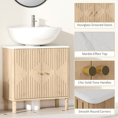 HOMCOM Under Sink Bathroom Cabinet for Basin without or with Pedestal - Oak 