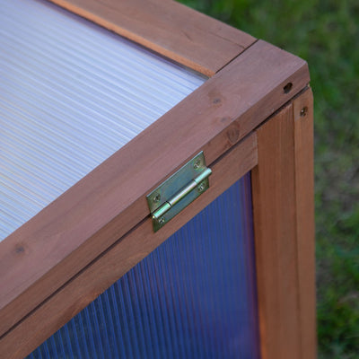 Outsunny Wooden Cold Frame, Small Polycarbonate Greenhouse for Plants with Openable & Tilted Top Cover, Brown, 100 x 65 x 40cm 