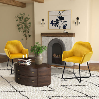 HOMCOM Velvet-Feel Plisse Back Accent Chair - Yellow 