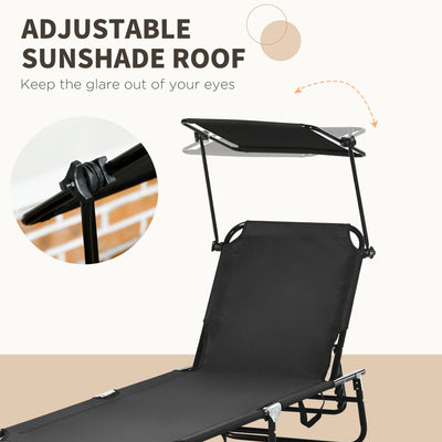 Outsunny Set of Two Folding Sun Loungers, with Adjustable Backs and Sun Canopies - Black 