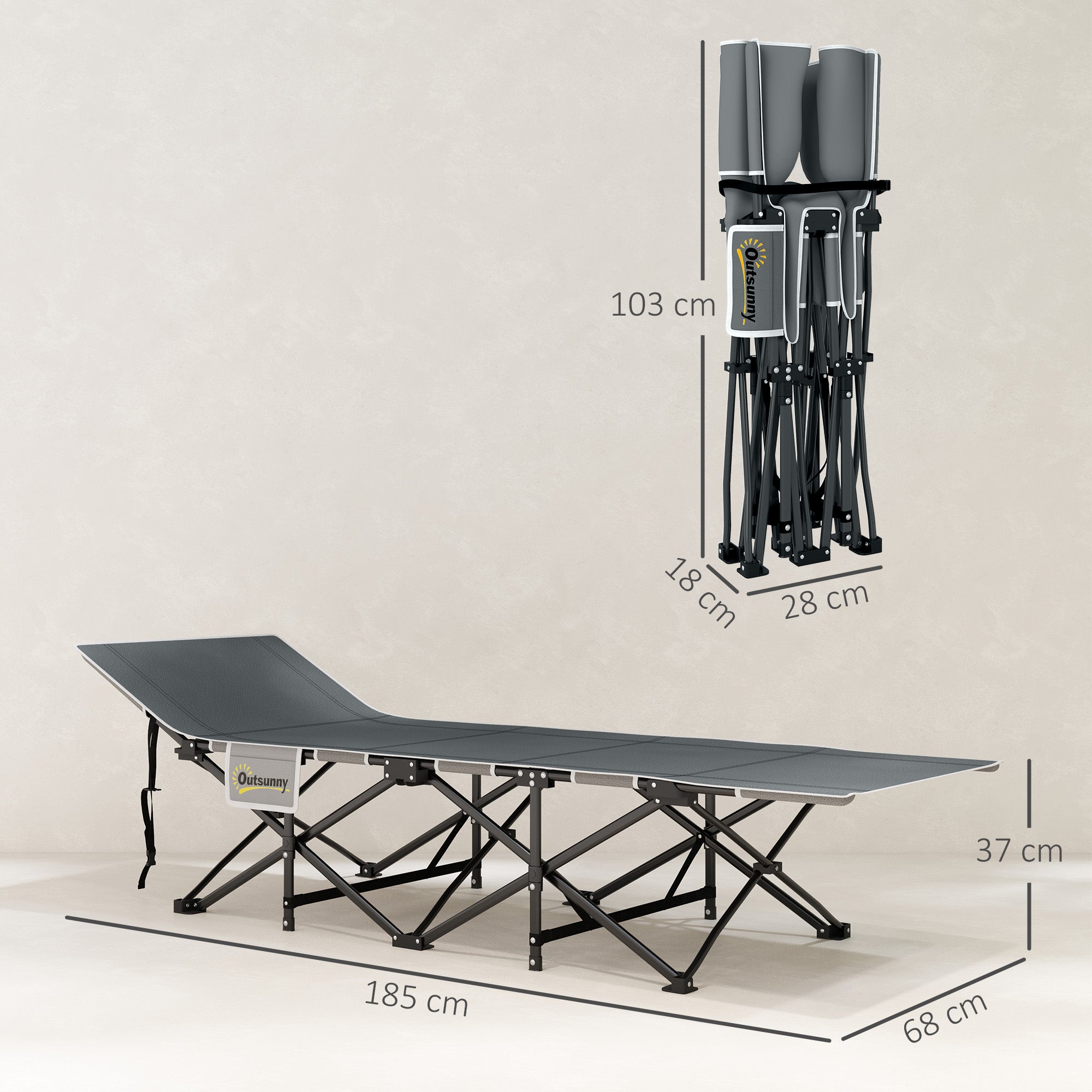 Outsunny 68cm Wide Folding Bed, Camping Cot for Adults with Mattress, Carry Bag, Storage Pocket, Max Load 150kg, Light Grey 