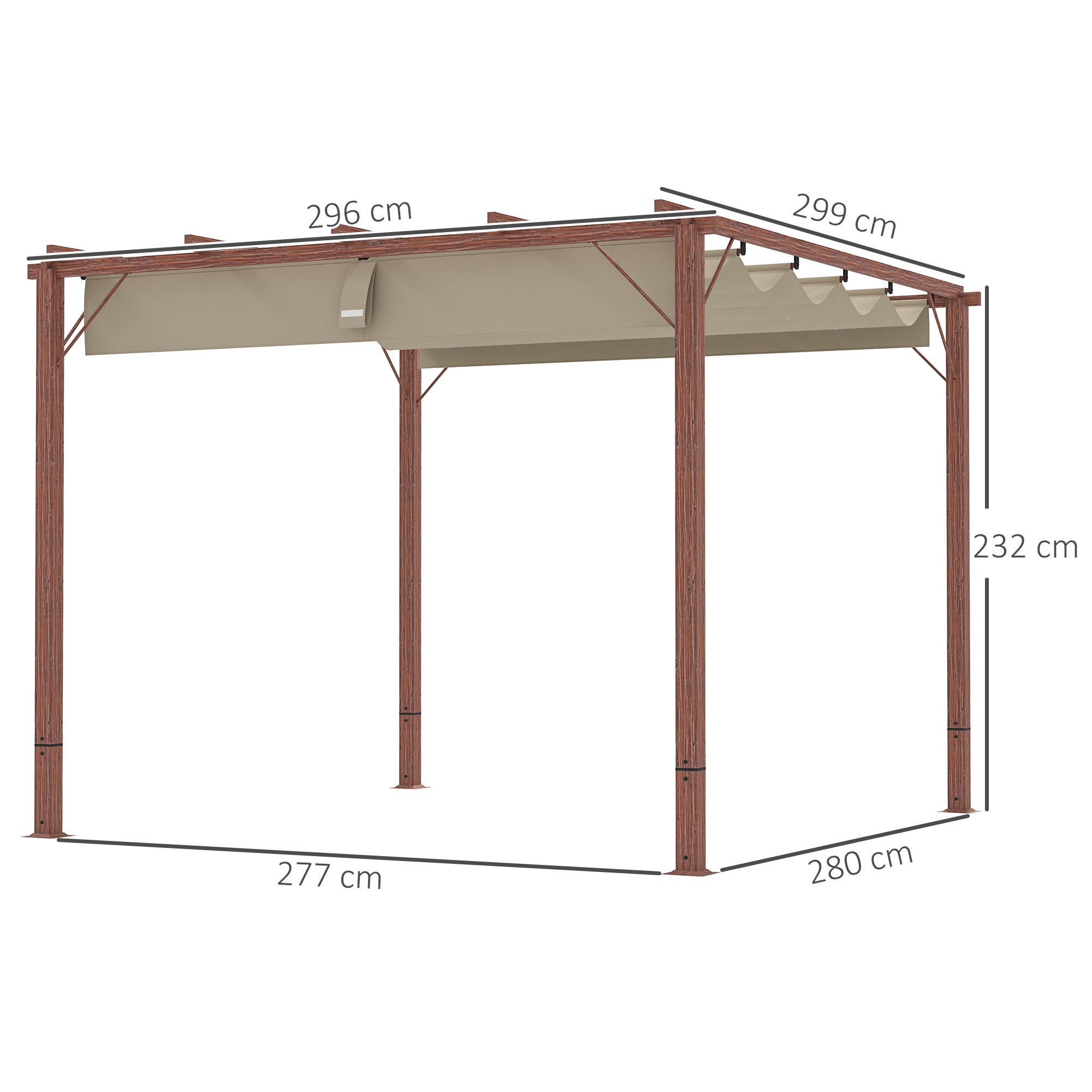 Outsunny 3 x 3 m Retractable Roof Pergola - Natural Wood Finish 