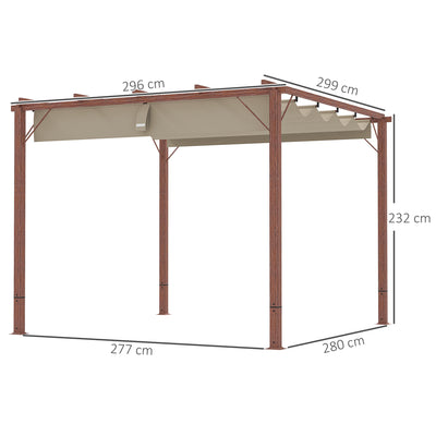 Outsunny 3 x 3 m Retractable Roof Pergola - Natural Wood Finish 