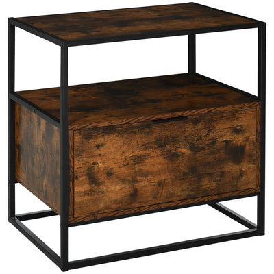 HOMCOM Industrial-Style Side Table w/ Drawer Open Shelf Steel Frame Large Base Two-Tone Retro Stylish Home Furniture Bedroom Living Room 