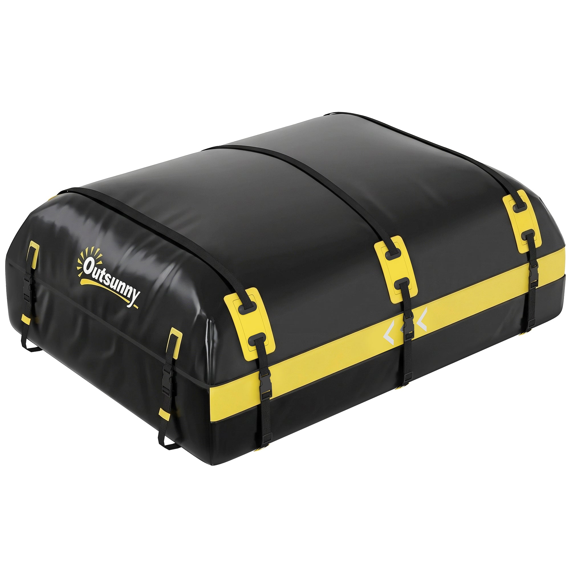 Outsunny Car Roof Bag, 21 Cubic Feet Waterproof Soft Car Roof Box Roofing Cargo Carrier w/ Reflective Arrows, Door Hooks, Yellow 