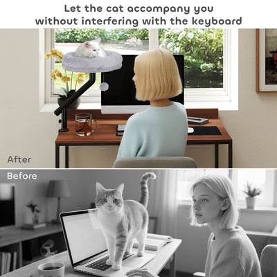 PawHut Cat Desk Bed, Cat Hammock 360° Rotatable Adjustable for Window, Table, Work, Grey 