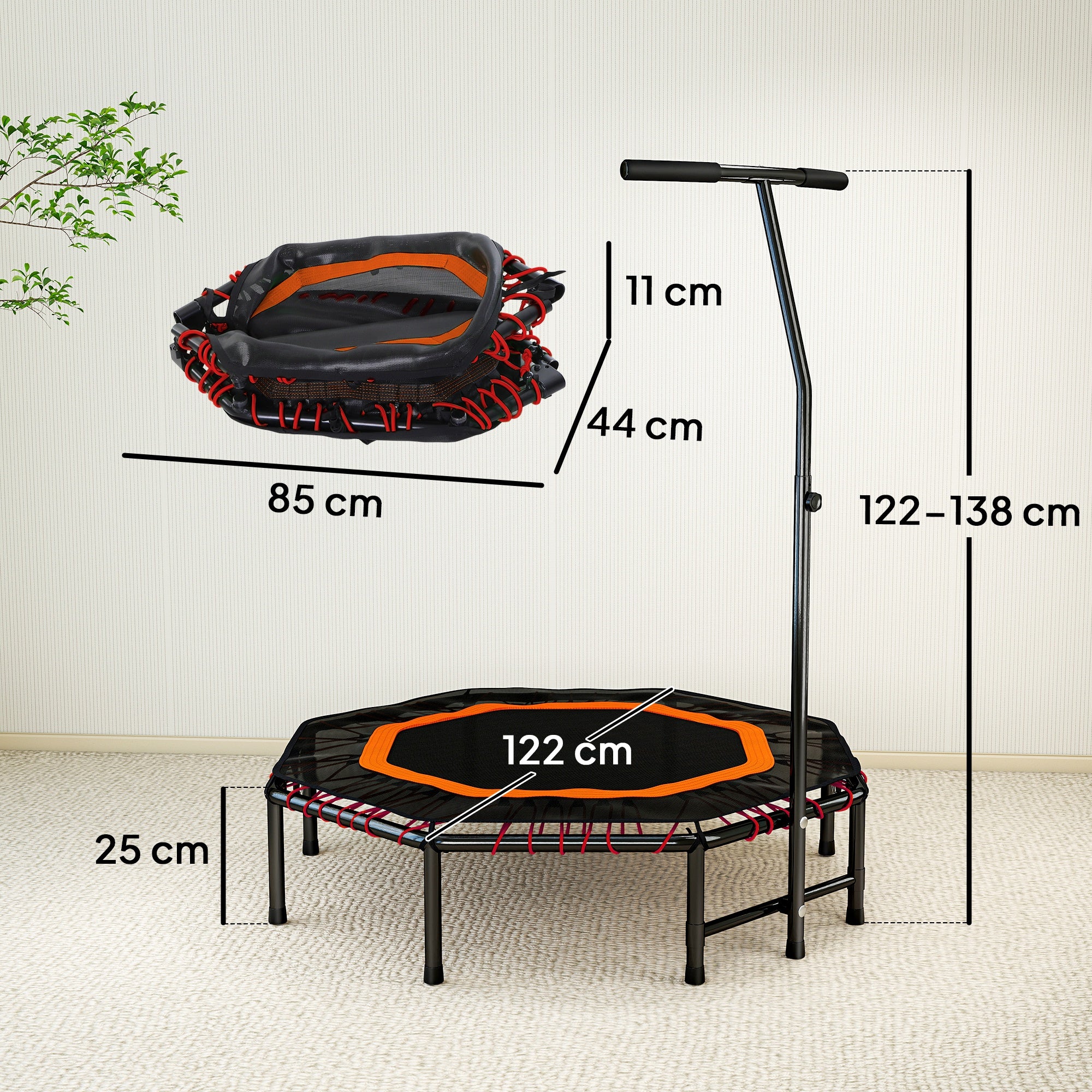 HOMCOM Fitness Trampoline, Bouncer with Adjustable Handle, Max Load 150 kg 