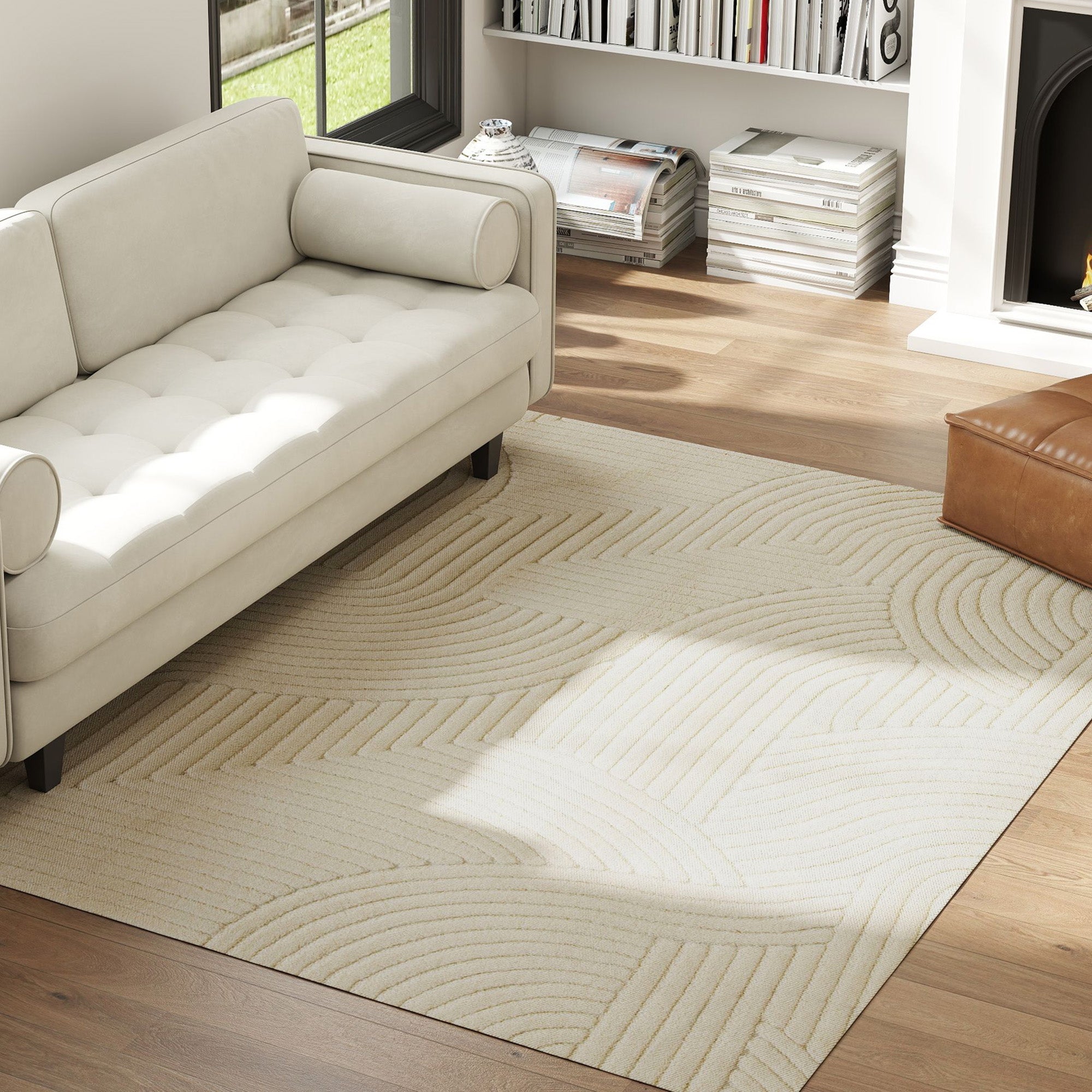 HOMCOM Modern Geometric Rug, Thick & Plush, Non-Slip, 230 x 160 cm – Cream, Living Room/Bedroom/Office 