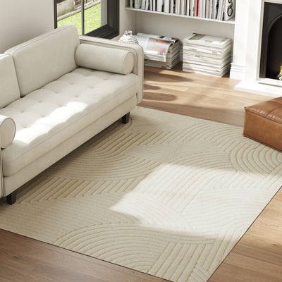 HOMCOM Modern Geometric Rug, Thick & Plush, Non-Slip, 230 x 160 cm – Cream, Living Room/Bedroom/Office 