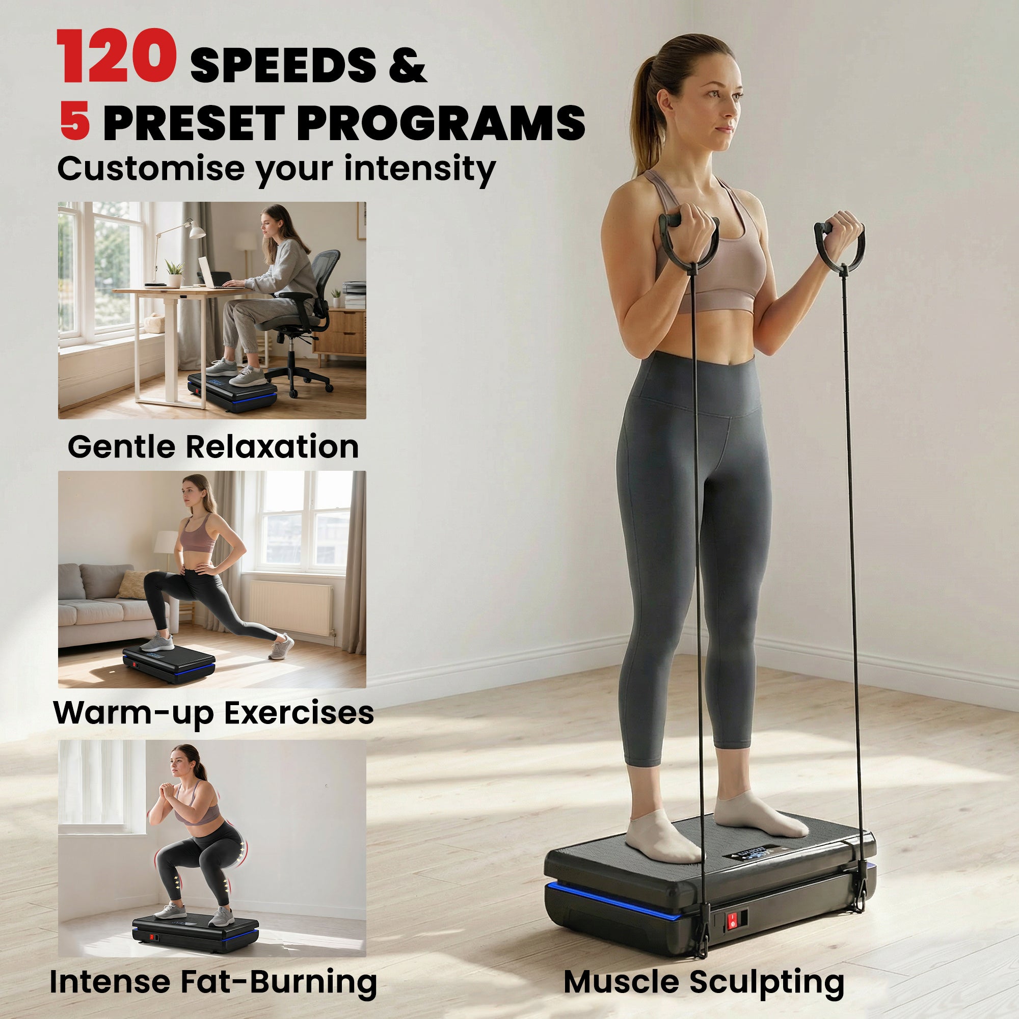 SPORTNOW Vibration Plate Exercise Machine with 120 Speed Levels, 5 Programs, Quiet Vibrating Plate with Resistance Bands 