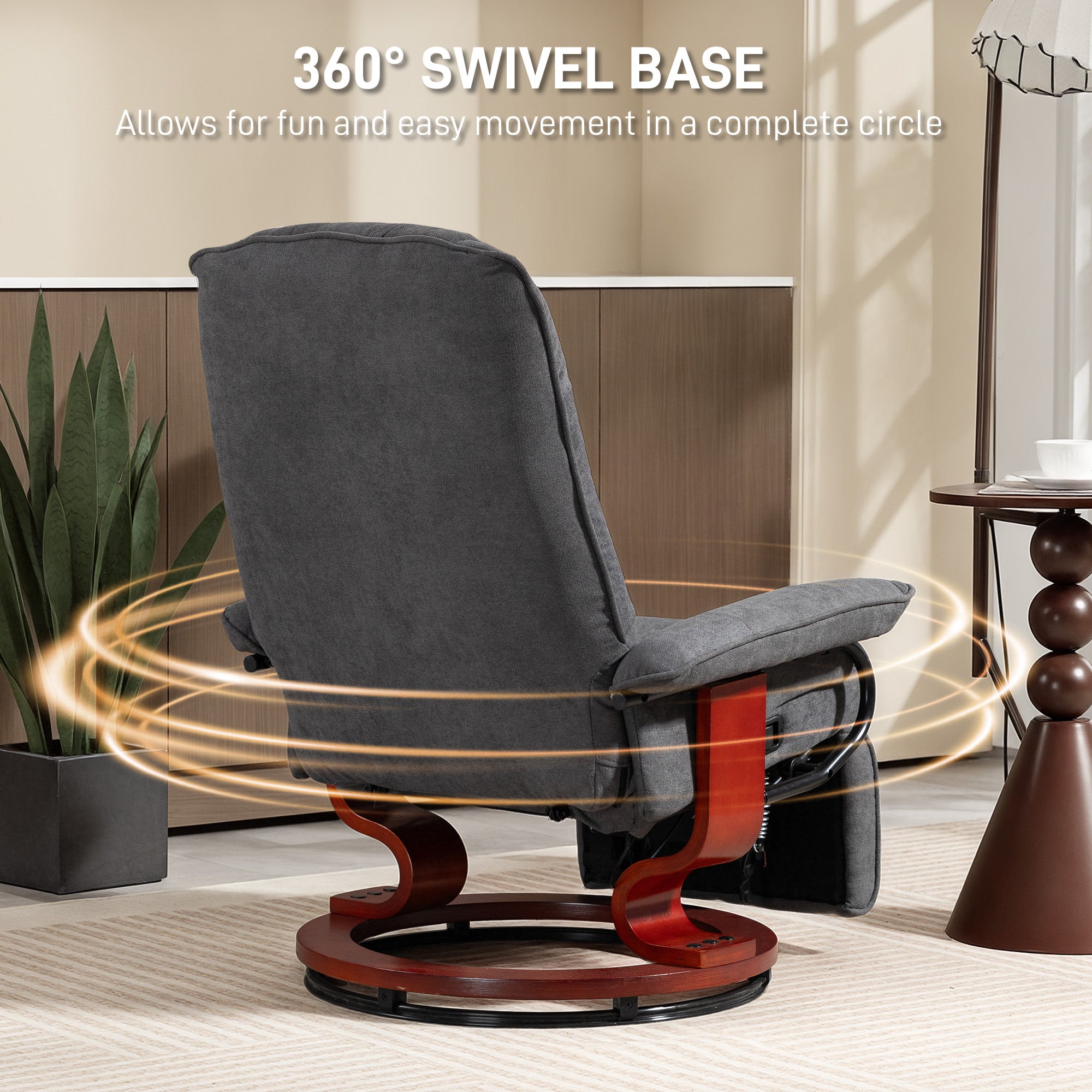 HOMCOM Reclining Swivel Chair, with Footrest - Grey