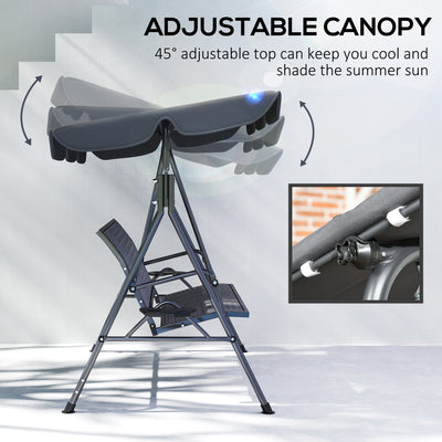 Outsunny 3 Seater Swing Chair, Garden Swing Seat Bench with Adjustable Canopy, Rattan Seat and Steel Frame for Patio, Yard, Grey 