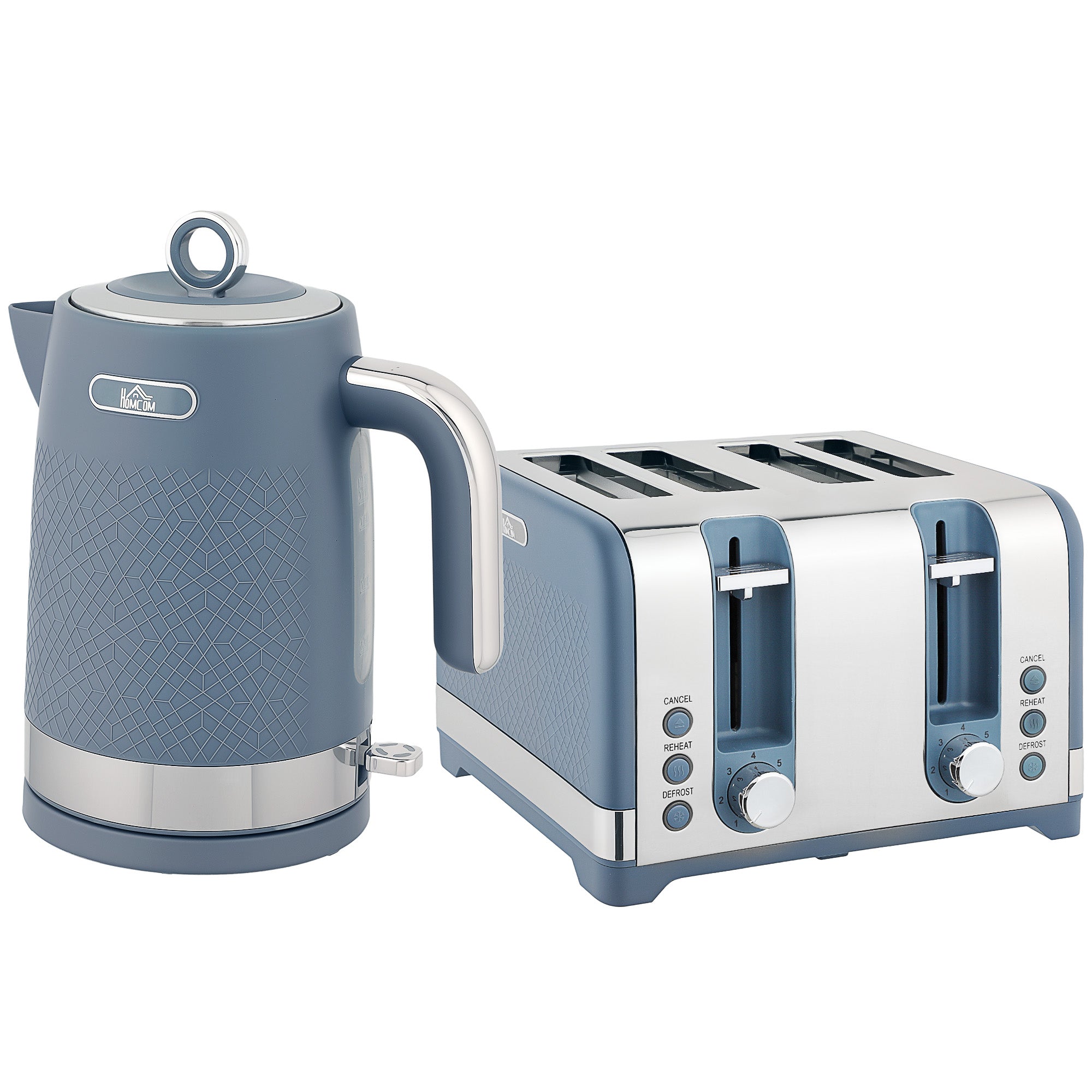 HOMCOM Sleek Textured Kettle and Four-Slice Toaster Set - Blue 