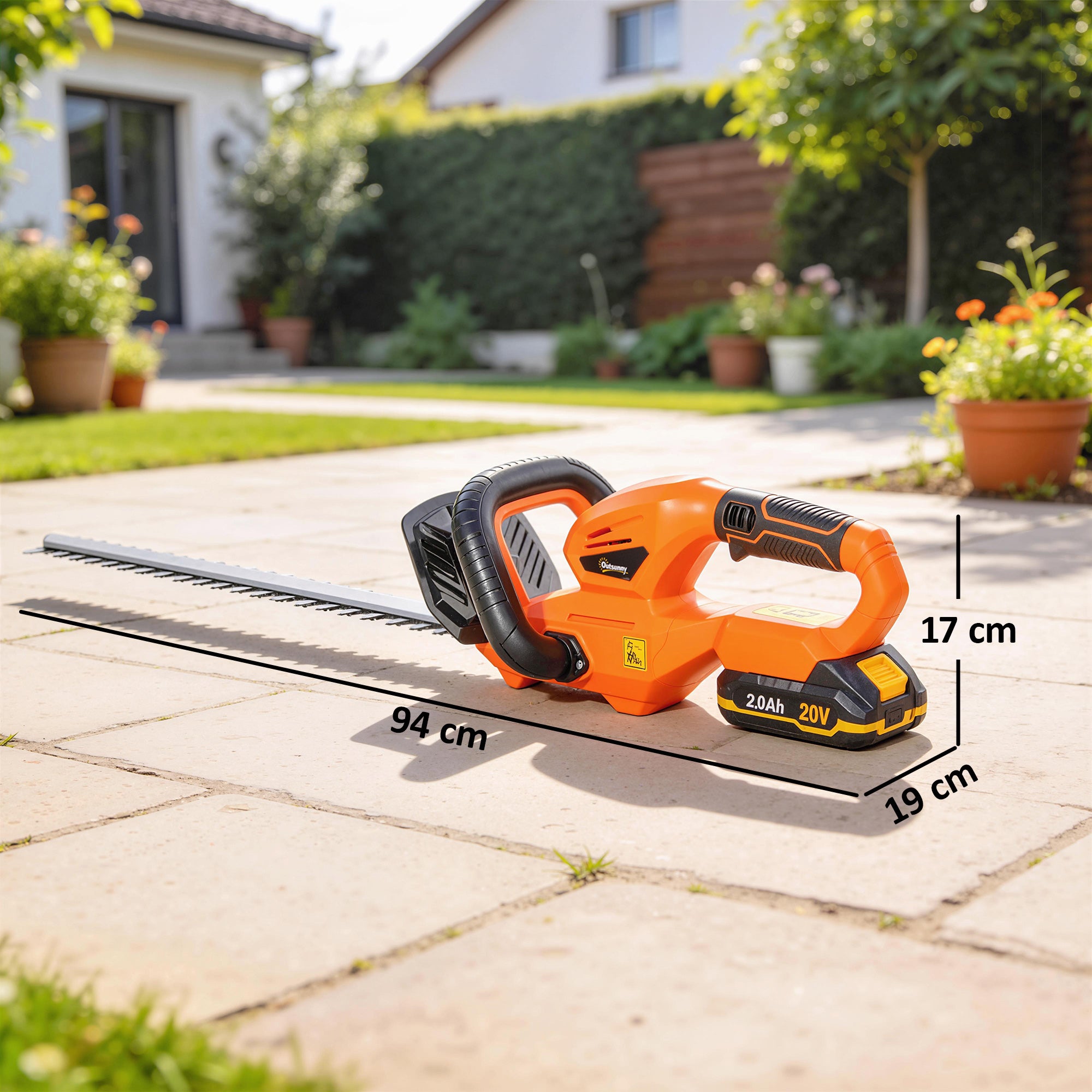 Outsunny 20" Cordless Hedge Trimmer, 18V Electric Hedge Cutter with 51cm Dual Action Blade, 2000mAh Battery and Charger 