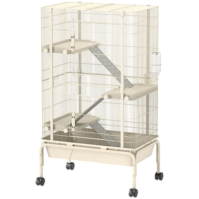 PawHut 4 Levels Rolling Small Animal Cage, Rabbit Cage with 3 Ramps, Water Bottle, Food Dish, 15cm Deep Tray, Beige 