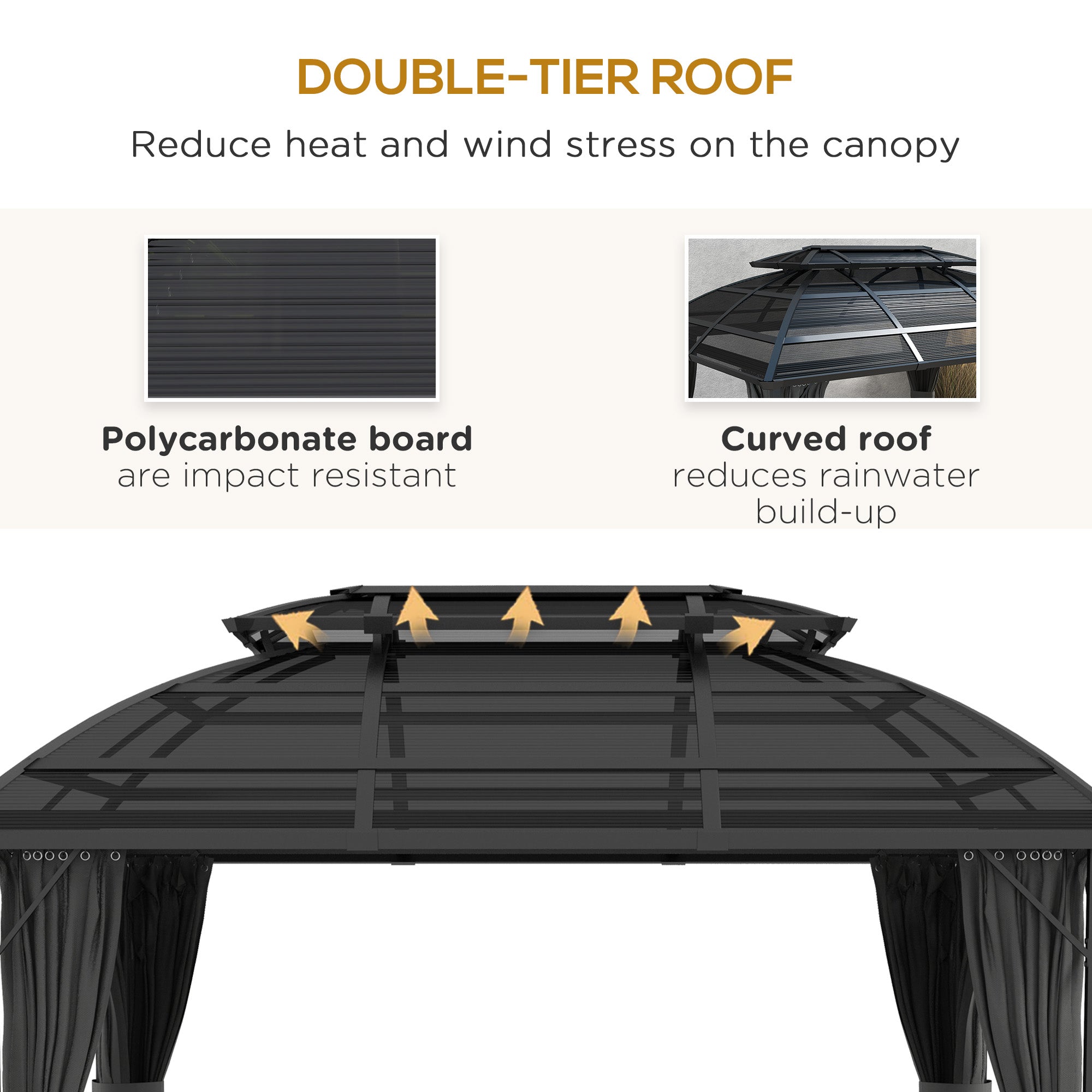 Outsunny 4 x 3m Aluminium Frame Hard Gazebo, with Accessories - Black 