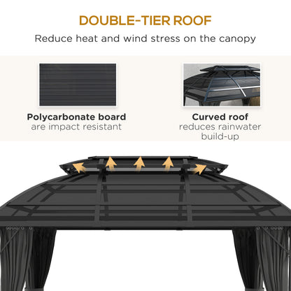 Outsunny 4 x 3m Aluminium Frame Hard Gazebo, with Accessories - Black 