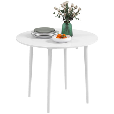 HOMCOM Folding Dining Table for 4, Round Drop Leaf Table, Modern Space Saving Small Kitchen Table with Wood Legs for Dining Room, White 