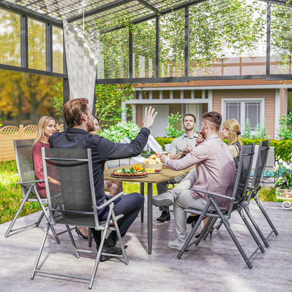 Outsunny Garden Dining Table for 6 Person, Rectangle Outdoor Coffee Table with 5 cm Parasol Hole, Slatted Tabletop and Steel Frame for Patio Balcony, Brown 