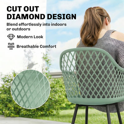 Outsunny Garden Chairs Set of 4, Garden Dining Chairs with Cut Out Diamond Back and Armrests for Patio, Balcony, Terrace, Green 