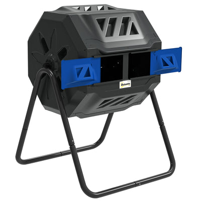 Outsunny 160L 360\'c2\'b0 Rotating Dual Chamber Composter - Blue 