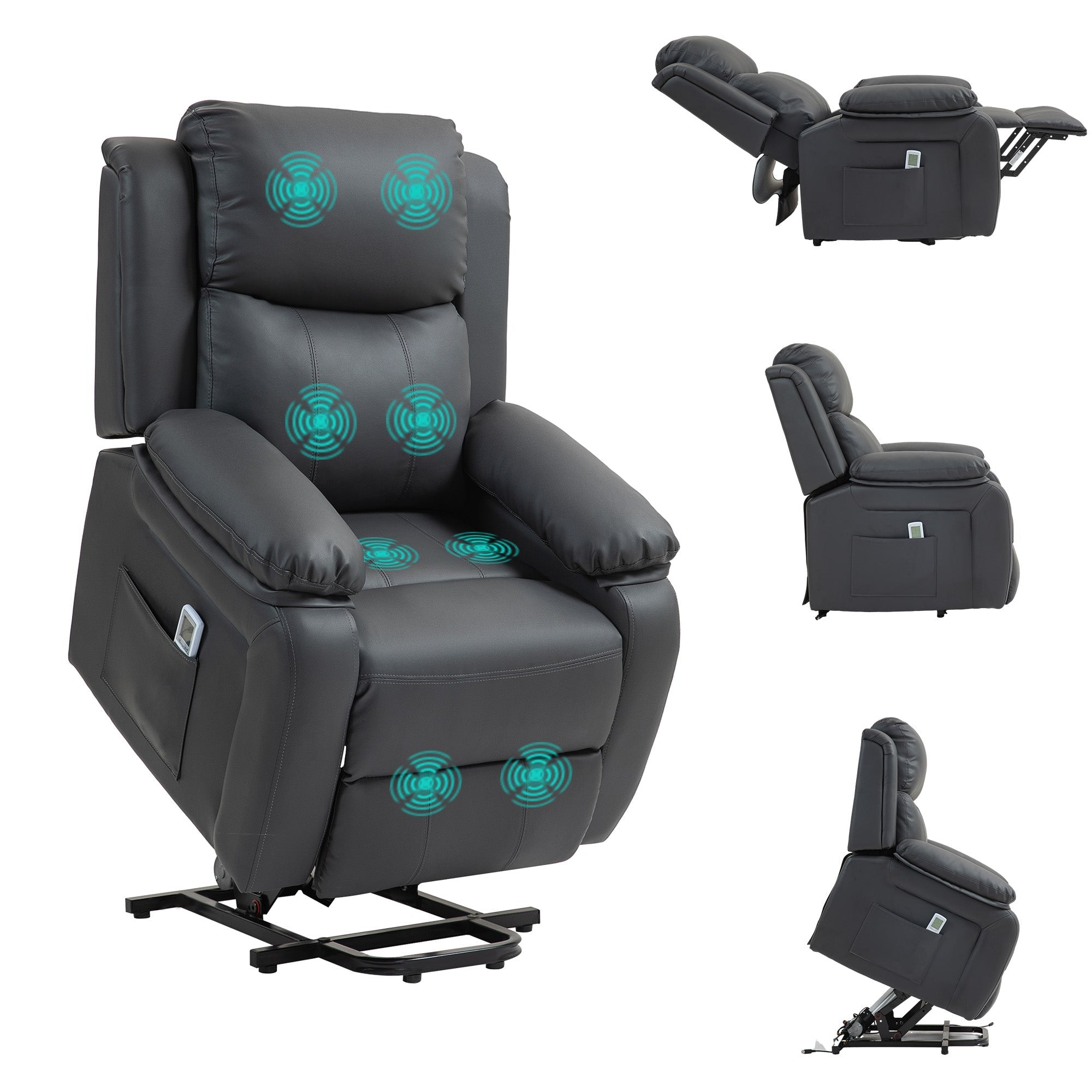 HOMCOM Electric Power Lift Recliner Chair Vibration Massage Reclining Chair with Remote Control and Side Pocket, Dark Grey 